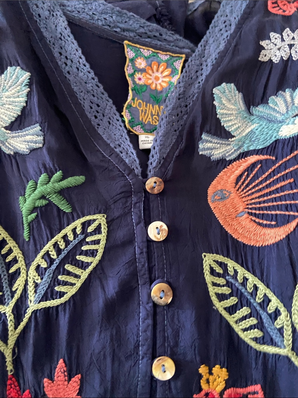 Johnny Was Navy Embroidered blouse - Picture 8 of 8